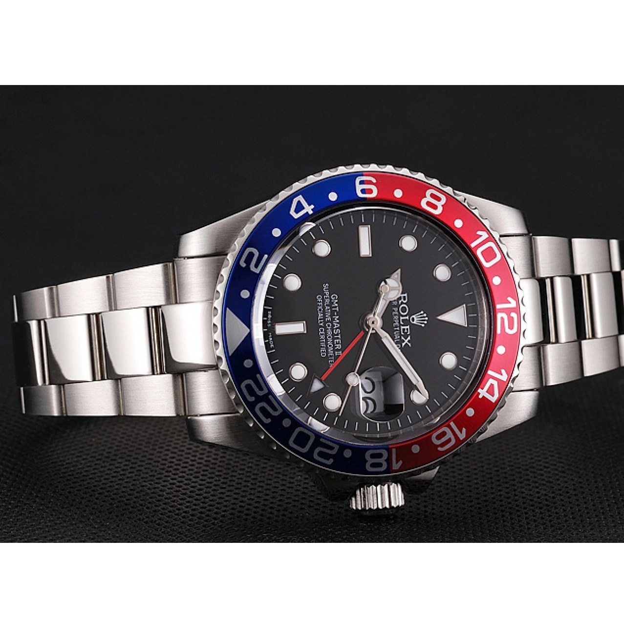 Aaa replica watch Swiss Rolex And Bracelet GMT Stainless II Pepsi 1453751 Master Steel Black Bezel Case Dial 0802